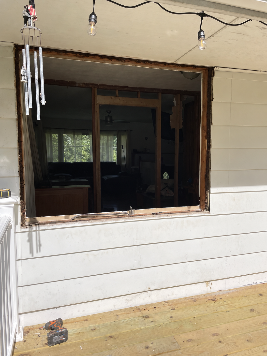 Window opening during removal before sliding door installation